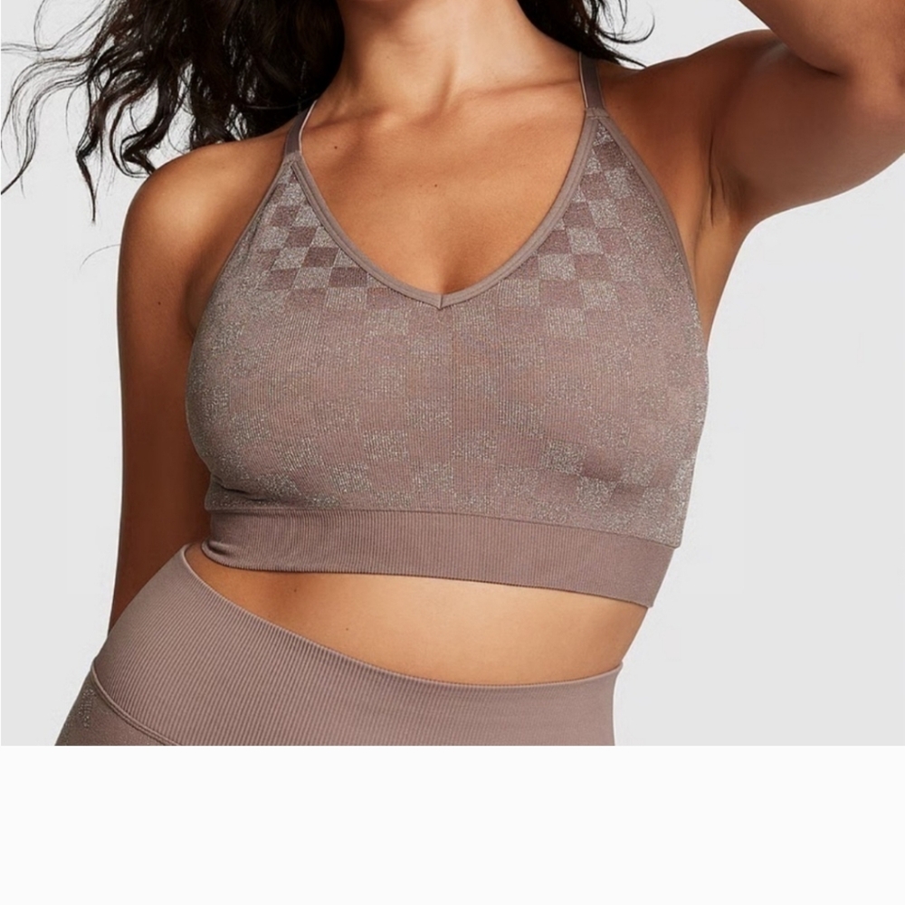 VS PINK SEAMLESS SPARKLE CHECKERED LEGGING AND BRA SET - Picture 6 of 7
